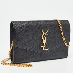 مملوكة مسبقًا Saint Laurent Black Leather Uptown Wallet on Chain