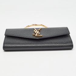 مملوكة مسبقًا Saint Laurent Black Leather Uptown Wallet on Chain