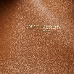 Pre Owned Saint Laurent Brown Suede Monogram Studded Drawstring Bucket Bag