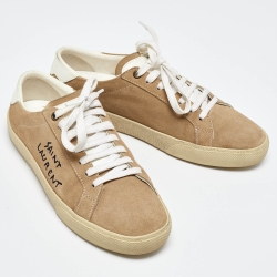 Saint Laurent Paris Beige Suede Court Classic Low Top Sneakers Size 39