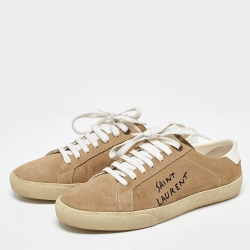 Saint Laurent Paris Beige Suede Court Classic Low Top Sneakers Size 39
