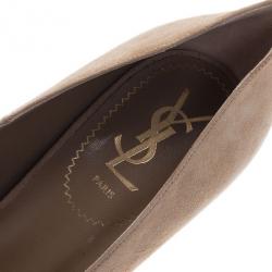 مملوكة مسبقًا حذاء سان لوران باريس تريبتو مقدمة مرتفعة جلد سويدي بيج مقاس 40.5