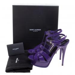 Pre Owned صندل سان لوران باريس نعل سميك تريبيوت جلد لامع بنفسجي مقاس 39
