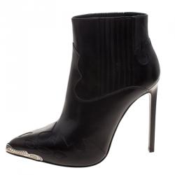 Saint Laurent Paris Black Leather Western Paris Pointed Toe Ankle