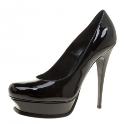 Pre Owned Saint Laurent Paris Black Patent Leather Tribute Platform Pumps Size 41