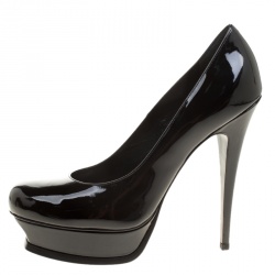 Pre Owned Saint Laurent Paris Black Patent Leather Tribute Platform Pumps Size 41