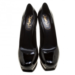 Pre Owned Saint Laurent Paris Black Patent Leather Tribute Platform Pumps Size 41