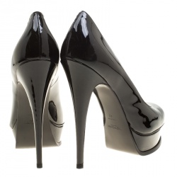 Pre Owned Saint Laurent Paris Black Patent Leather Tribute Platform Pumps Size 41