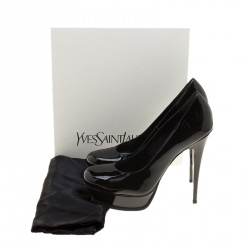 Pre Owned Saint Laurent Paris Black Patent Leather Tribute Platform Pumps Size 41