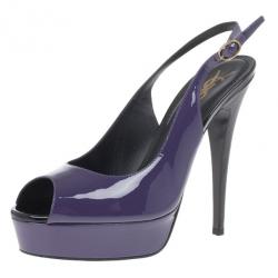 Pre Owned Saint Laurent Paris Purple Patent Slingback Sandals Size 39