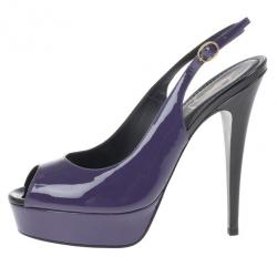 Pre Owned Saint Laurent Paris Purple Patent Slingback Sandals Size 39