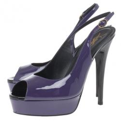Pre Owned Saint Laurent Paris Purple Patent Slingback Sandals Size 39