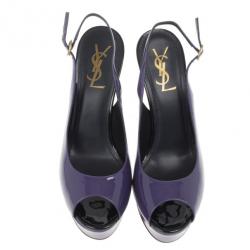 Pre Owned Saint Laurent Paris Purple Patent Slingback Sandals Size 39