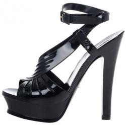 Pre Owned Saint Laurent Paris Black Patent  Jelly Tribute Sandals Size 36