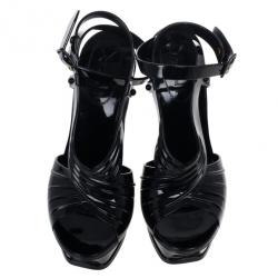 Pre Owned Saint Laurent Paris Black Patent  Jelly Tribute Sandals Size 36