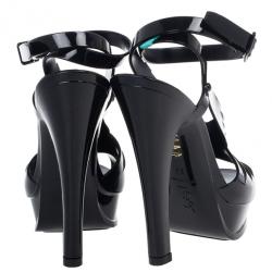 Pre Owned Saint Laurent Paris Black Patent  Jelly Tribute Sandals Size 36