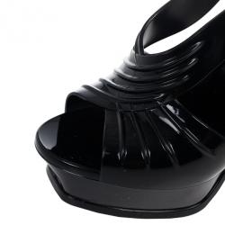 Pre Owned Saint Laurent Paris Black Patent  Jelly Tribute Sandals Size 36