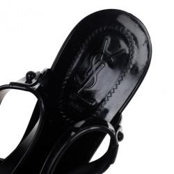 Pre Owned Saint Laurent Paris Black Patent  Jelly Tribute Sandals Size 36