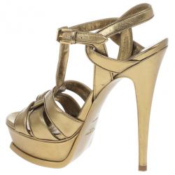 مملوكة مسبقًا Saint Laurent Paris Gold Leather Tribute Platform Sandals Size 37