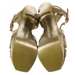 مملوكة مسبقًا Saint Laurent Paris Gold Leather Tribute Platform Sandals Size 37