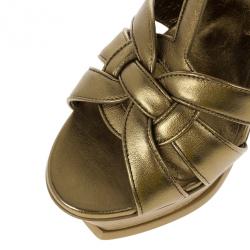 مملوكة مسبقًا Saint Laurent Paris Gold Leather Tribute Platform Sandals Size 37