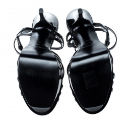 مملوكة مسبقًا Saint Laurent Paris Black Patent Leather Criss Cross Platform Sandals Size 37
