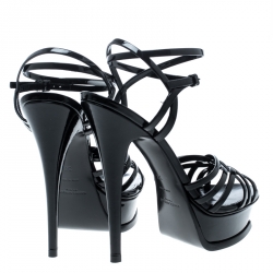 مملوكة مسبقًا Saint Laurent Paris Black Patent Leather Criss Cross Platform Sandals Size 37