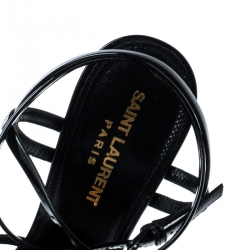 مملوكة مسبقًا Saint Laurent Paris Black Patent Leather Criss Cross Platform Sandals Size 37