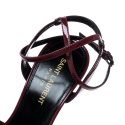 Pre Owned Saint Laurent Paris Red Patent Leather Amy Knot Detail Ankle Strap Sandals Size 37