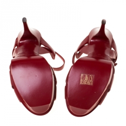Pre Owned Saint Laurent Paris Red Patent Leather Tribute Platform Sandals Size 39