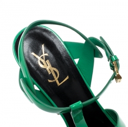 Pre Owned Saint Laurent Paris Green Patent Leather Tribute Platform Sandals Size 39