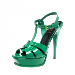 Pre Owned Saint Laurent Paris Green Patent Leather Tribute Platform Sandals Size 39