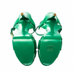 Pre Owned Saint Laurent Paris Green Patent Leather Tribute Platform Sandals Size 39