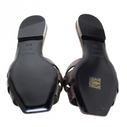 Pre Owned Saint Laurent Paris Metallic Grey Textured Leather Tribute Flat Slides Size 37.5