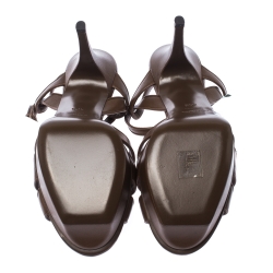 Pre Owned Saint Laurent Paris Brown Leather Tribute Platform Sandals Size 40.5