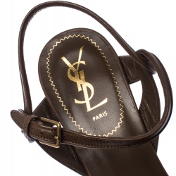 Pre Owned Saint Laurent Paris Brown Leather Tribute Platform Sandals Size 40.5