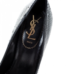 مملوكة مسبقًا Saint Laurent Paris Black Python Leather Palais Peep Toe Platform Pumps Size 37