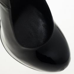 Pre Owned Yves Saint Laurent Black Patent Tribtoo Slingback Platform Sandals Size 37