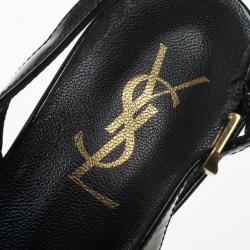 Pre Owned Yves Saint Laurent Black Patent Tribtoo Slingback Platform Sandals Size 37