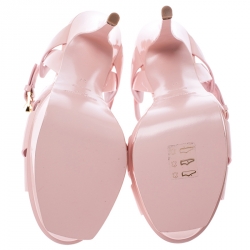 Saint Laurent Paris Pink Patent Leather Tribute Platform Ankle Strap Sandals Size 37