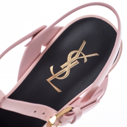 Saint Laurent Paris Pink Patent Leather Tribute Platform Ankle Strap Sandals Size 37