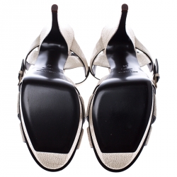 مملوكة مسبقًا Saint Laurent Paris Cream Textured Leather Tribute Platform Ankle Strap Sandals Size 40
