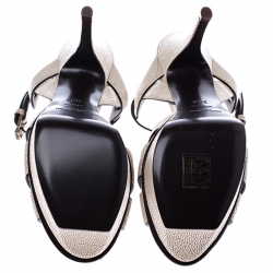 Pre Owned Saint Laurent Paris Cream Textured Leather Tribute Platform Sandals Size 36.5
