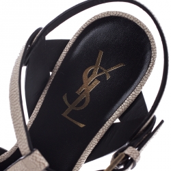 Pre Owned Saint Laurent Paris Cream Textured Leather Tribute Platform Sandals Size 36.5