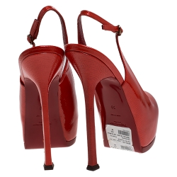 Pre Owned Saint Laurent Red Patent Leather Tribtoo Slingback Platform Pumps Size 39