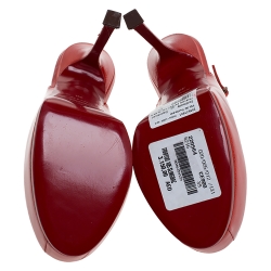 Pre Owned Saint Laurent Red Patent Leather Tribtoo Slingback Platform Pumps Size 39