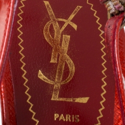 Pre Owned Saint Laurent Red Patent Leather Tribtoo Slingback Platform Pumps Size 39