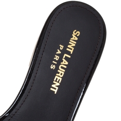 مملوكة مسبقًا Saint Laurent Paris Dark Grey Patent Leather Tribute Flat Slides Size 37