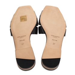 مملوكة مسبقًا Saint Laurent Paris Dark Grey Patent Leather Tribute Flat Slides Size 37