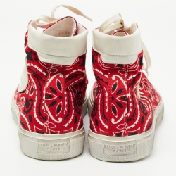 مملوكة مسبقًا Saint Laurent Red Canvas and Leather High Top Sneakers Size 39